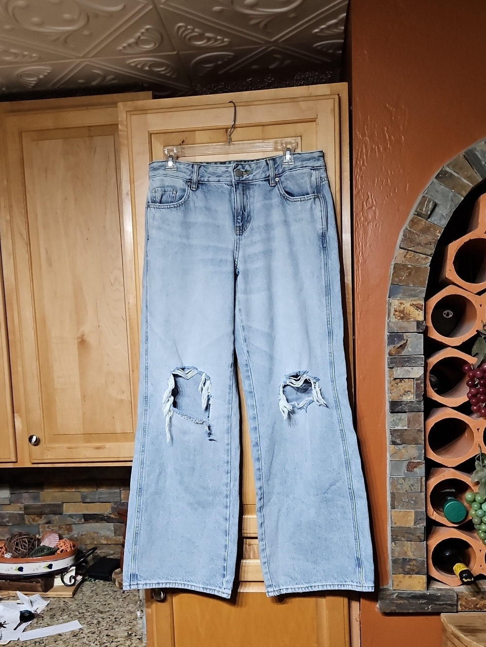 Pacsun Low Rise Baggy Wide Leg Jeans Distressed Light Wash Blue